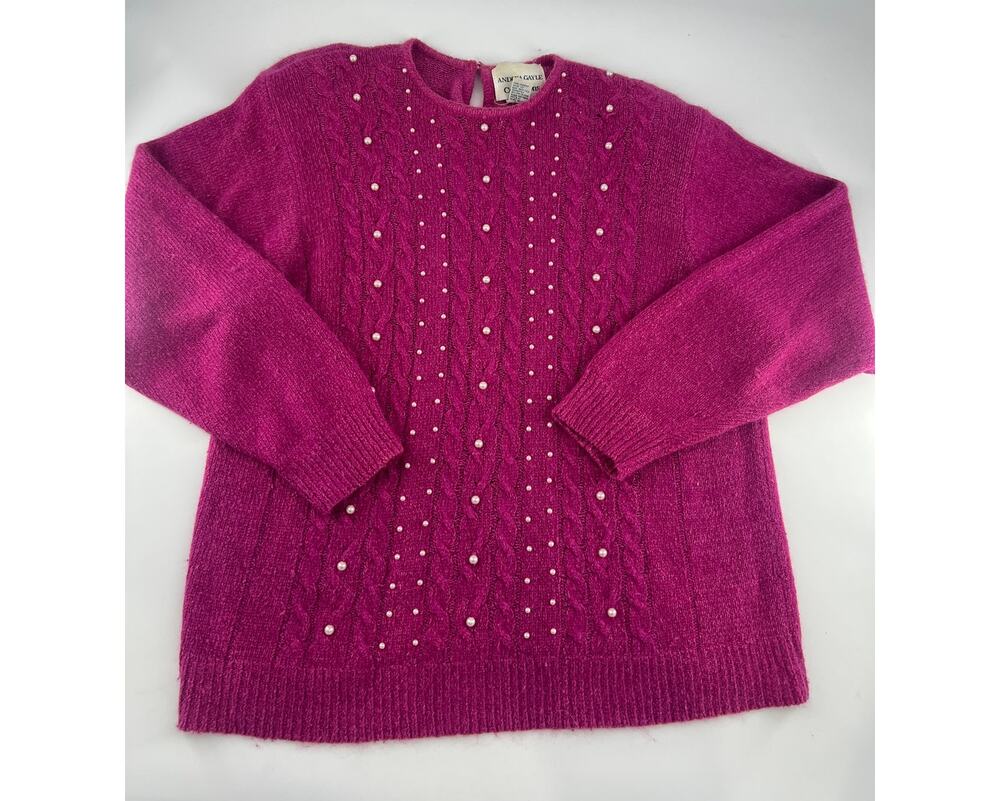 Vintage Andrea Gayle Collections Sweater Women 2XL Pink Beads Silk Lambswool